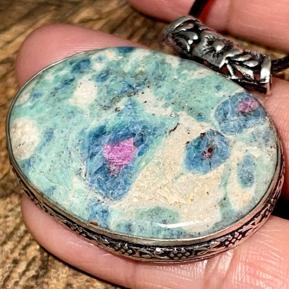 Corundum Ruby Fuchsite Pendant 1 1/2”x 1 7/8” - Picture 3 of 14